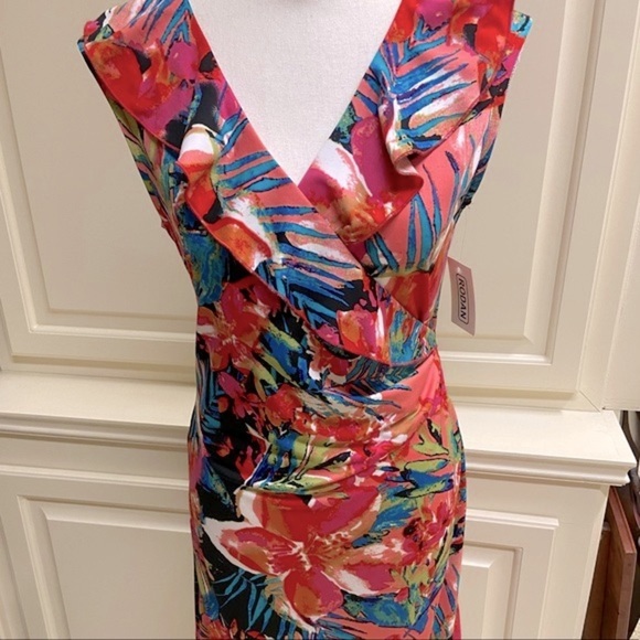 NWT Rodan Floral Ruffle Wrap Sheath Dress - Picture 10 of 10